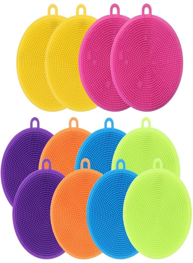 Scribify Silicone Sponge Dish Brush Food Grade BPA Free Reusable Rubber Sponges Dishwasher Safe and Dry Fast for Kitchen Dish Dishes Fruits Vegetables Washing and Cleaning Pack of 12 - Image 1